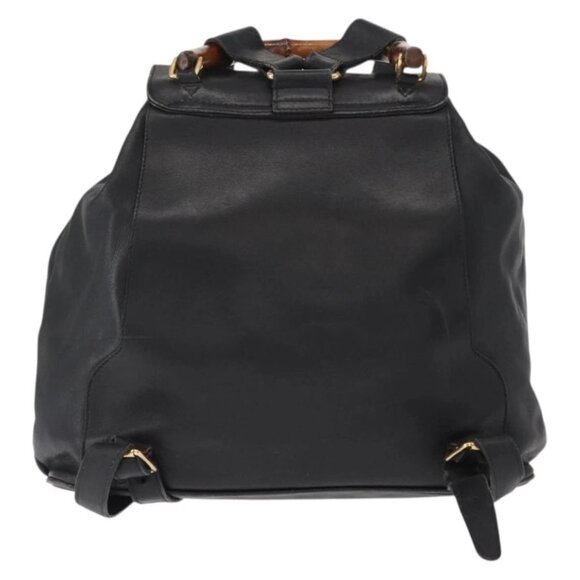 GUCCI Bamboo Backpack Leather Black Gold 003 2058 0016 Auth 154504 main image 3